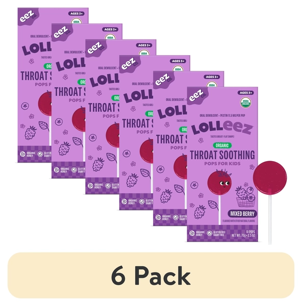 (6 pack) Lolleez by EEZ Co. Organic Throat Soothing Lollipops for Kids, Mixed Berry - 10 Count - Walmart.com