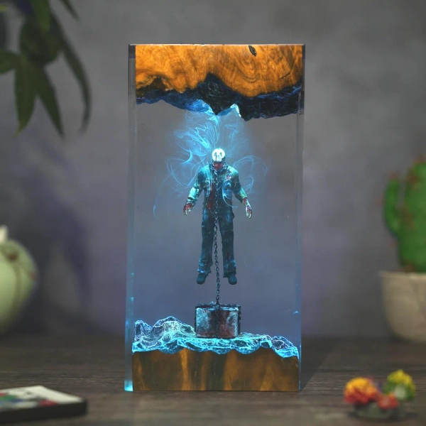 Handcrafted Jason Resin Light, Masked Killer Chained Beneath the Lake Scene With LED Smoke Effect | Creepy Halloween Decor - Etsy