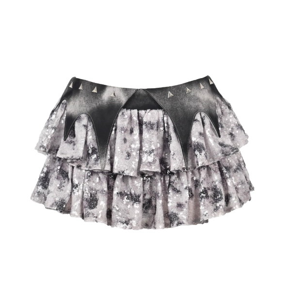 Y3K Cyberpunk Layered Mini Skirt With Studs And Sequins