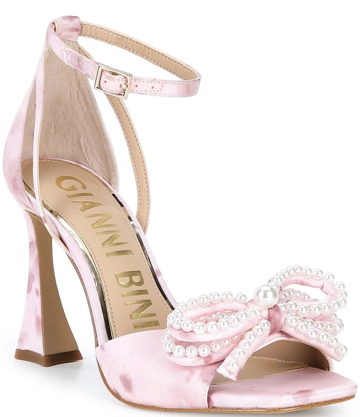 Gianni Bini Lennon Satin Pearl Bow Ankle Strap Dress Sandals
