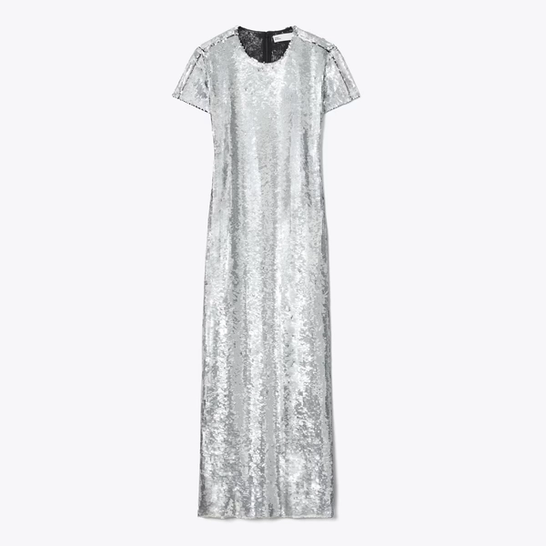 Sequined T-Shirt Dress in gray, size 10