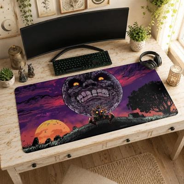 Majora's Mask Mouse Pad | Skull Kid Moon Desk Mat, Zelda Comic Dark Aesthetic Mat