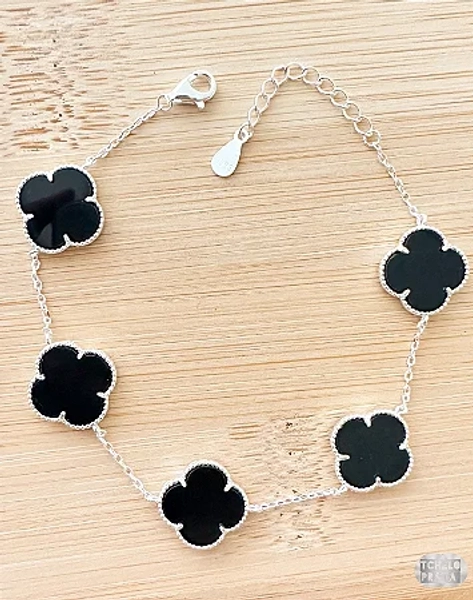 Pulseira Van Cleef Cravejada Branca Prata 925 - 19cm