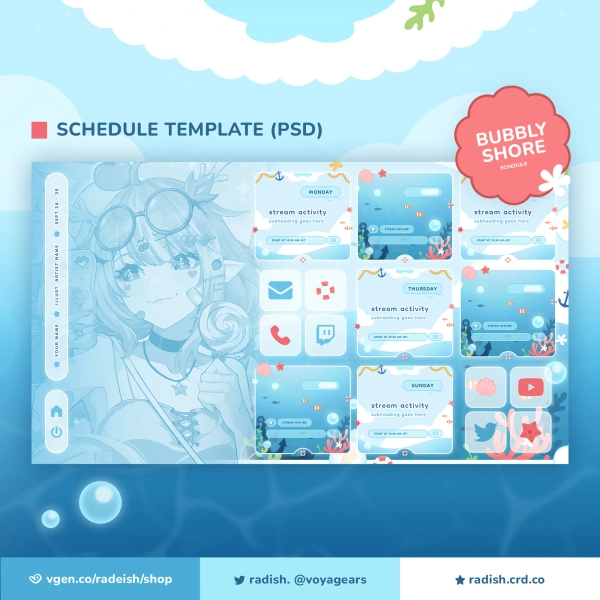[ Bubbly Shore ] PSD Schedule Template by Radish (@radeish)