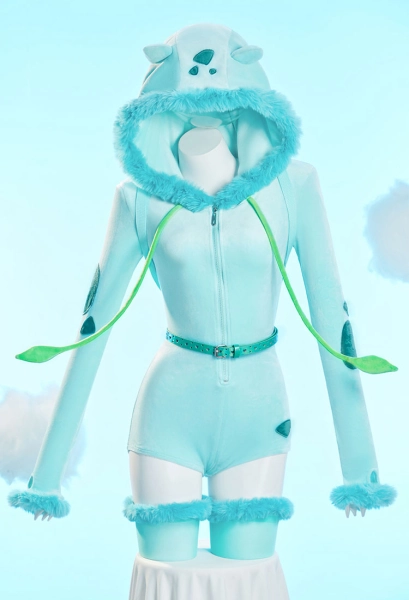 PM Derivative Sexy Cosplay Costume Cute Plush Romper Homewear Hooded Bodysuit with Backpack and Belt