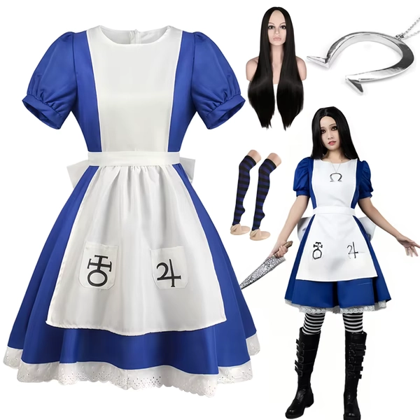 FULL Alice Madness Returns Cosplay | Costume And Maid Apron Dress and Socks Women Anime Girl Women Carnival Party Dress Up - AliExpress