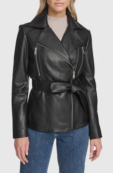 Violet Leather Trench Jacket