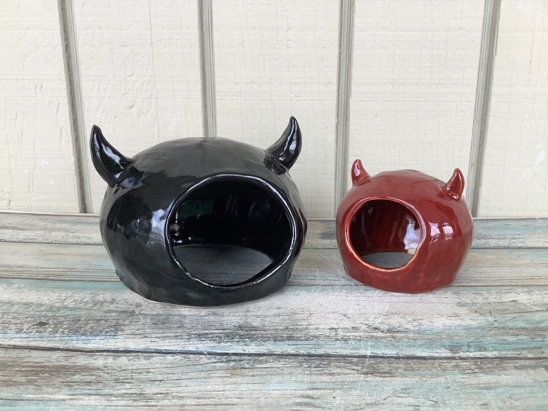 Little Devil Fish Cave MADE TO ORDER - Ceramic Hamster House - Reptile Hide - Ceramic Tank Decor - Axolotl Aquarium Cave - Betta Fish Hut