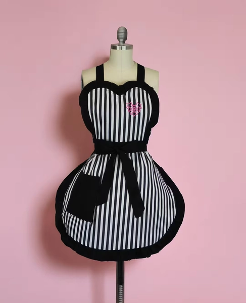Spiderweb Heart Black & White Striped Vintage Inspired Apron - Etsy