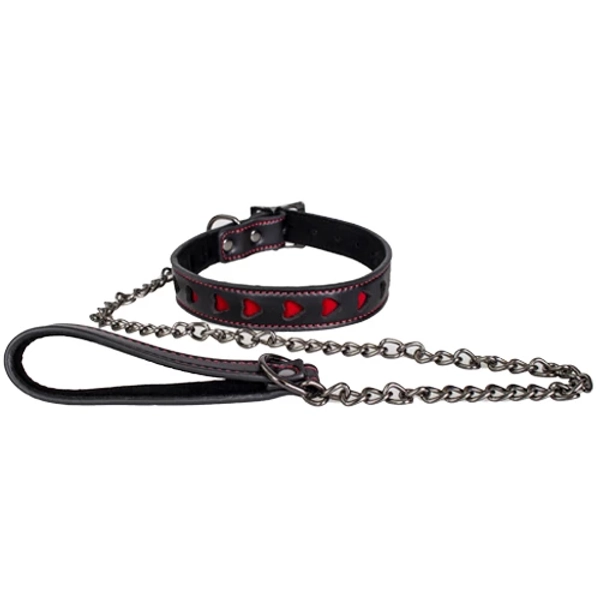 Bondara Faux Leather Heart Collar with Black Leash