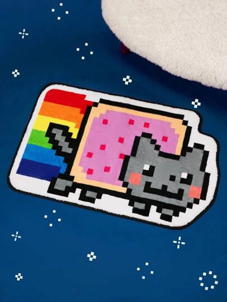 Nyan Cat X SHEIN 1pc Cute Cartoon Rainbow & Cat Shape Area Rug