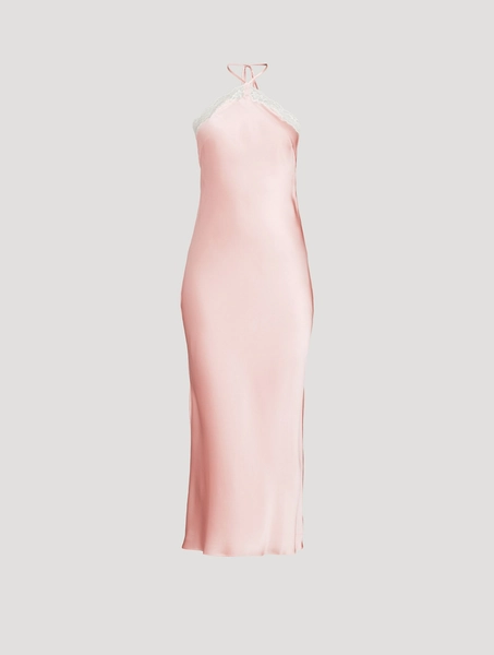 Aara Lace-Trimmed Silk Halter Dress