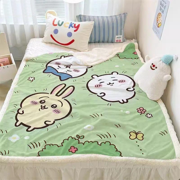 Cartoon Chiikawa Thow Blanket Lightweight Soft Flannel Blanket Gifts For Chiikawa Loves Suitable For Sofa Beds Living Rooms Suitable For Children And Adults Birthday Gifts Holiday Party Happy Halloween Blankets