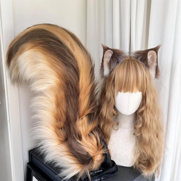 Brown Squirrel Ears and Tail Set, Squirrel Ears Headband, Striped Squirrel Tail, Furry, Faux Fur, Cosplay Squirrel, Custom Available
