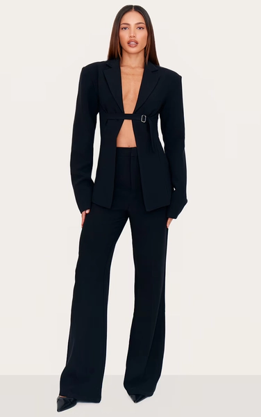 Tall Black High Waisted Tailored Trousers/ 10