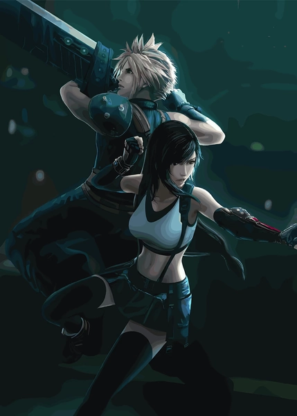 'Cloud and Tifa from Final Fantasy' Poster, picture, metal print, paint by davidson eman | Displate