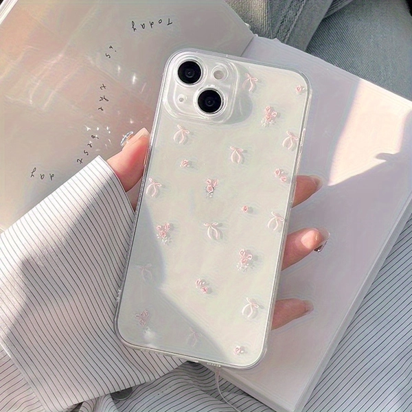 Phone Case - 1pc Pink Bow Trendy Pattern Full Coverage Transparent TPU Phone Case Suitable for Iphone 11 12 13 14 15 16 Pro Max X Xs Xr 7 8Plus