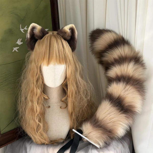 Raccoon Ears and Tail Kit, Custom Available, Cosplay Raccoon, Brown Raccoon Ears Headband/Hairclips, Furry Raccoon Tail, Faux Fur
