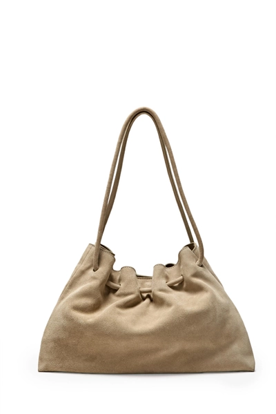 Ruched split suede leather bag · Ecru, Mole Brown · Bagsâ Andâ Backpacks | Massimo Dutti