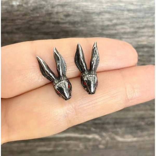Rabbit earrings, rabbit studs, rabbit jewelry, stainless steel earrings, gothic jewelry, gothic earrings, rabbit earrings, bunny earrings