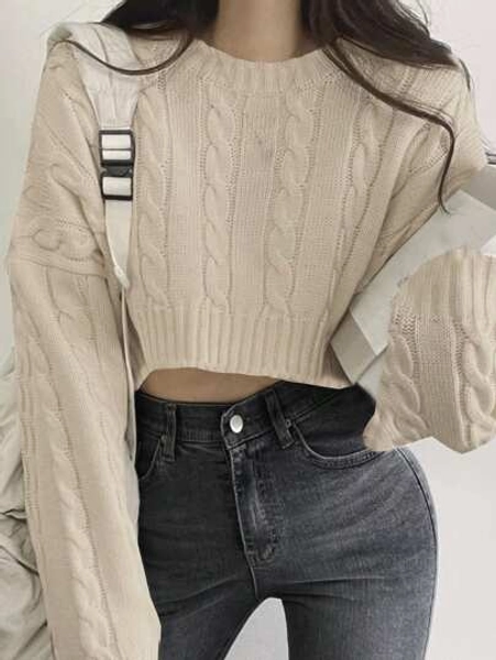 DAZY Classic Crew Neck Long Sleeve Solid Color Pullover Sweater - Casual Everyday Wear,Long Sleeve Tops,Fall Clothes Crop Women Tops