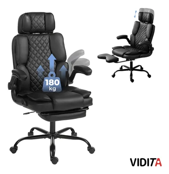 Silla Escritorio Ergonomica HECTOR PREMIUM Super Acolchada Color Negro Cuero Pu Ecológico Marca VIDITA