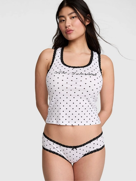 White Polka Dots Lace Trim Tank Top and Knicker Set