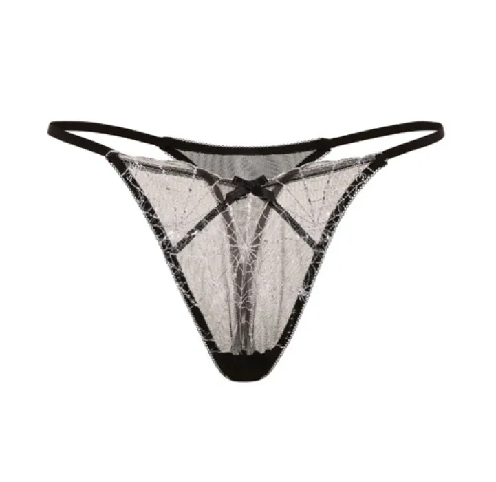 Spider Embroidery High-Leg Scoop Thong Panty