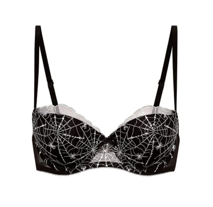Spider Embroidery Push-Up Balconette Bra