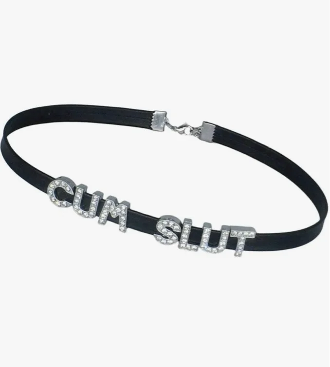 Amazon.com: CUM Rhinestone Choker Necklace For Women | For Wife and Husband, Artificial Crystal, Punk PU Leather Collar,Gothic Letters Jewelry For Lover