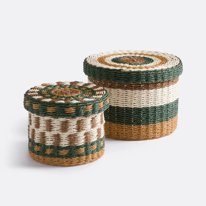 🎄🎅Conjunto de 2 cestos com tampa, papel entrançado, Onaga