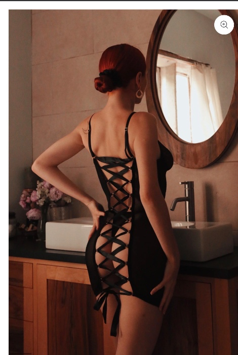 Ava Sheer Lingerie Dress Strap Back | Black / M