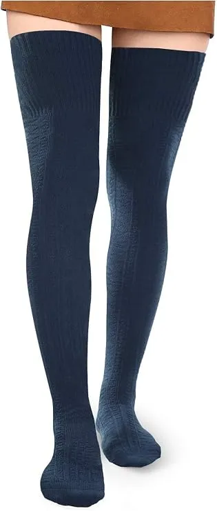 Moon Wood Overknees Stockings Women's Extra Long Thigh High Socks Soft Warm Over Knee Stockings Women's Cotton Knitted Thigh High Socks, 1 Navy Blue, One Size : Amazon.ie: Fashion