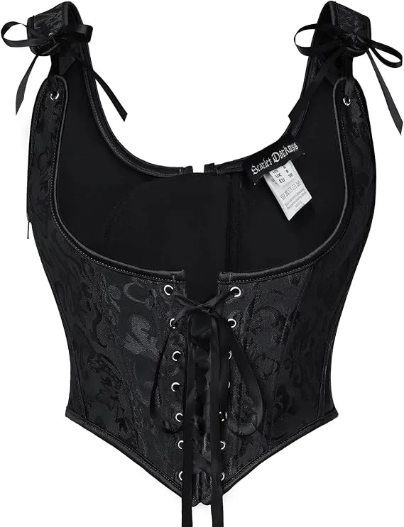 SCARLET DARKNESS Women's Medieval Pirate Corset Bustier Jacquard Underbust Lace-Up