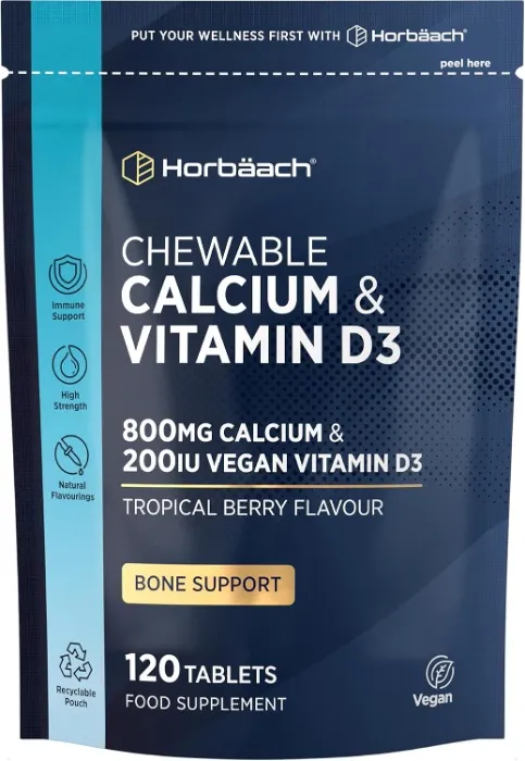 Calcium Supplements with Vitamin D 3 | 180 Chewable Tablets | from Calcium Carbonate | High Strength | Horbaach : Amazon.ie
