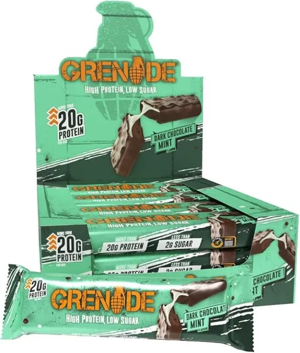 Grenade Dark Chocolate Mint Protein Bars, 12 x 60 g | High Protein, Low Sugar Bars, Over 20 g Protein & 0.4 g Sugar, Soft Chocolate Nougat with Mint Caramel : Amazon.ie: Grocery