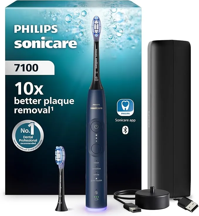 Philips Sonicare 7100 Electric Toothbrush, Sonic Toothbrush with App, 4 Brushing Modes and 3 Intensity Levels, Pressure Alert, EasyStart, SmarTimer, Navy Blue, Model HX7423/01 [New Technology] : Amazon.ie: Health & Household