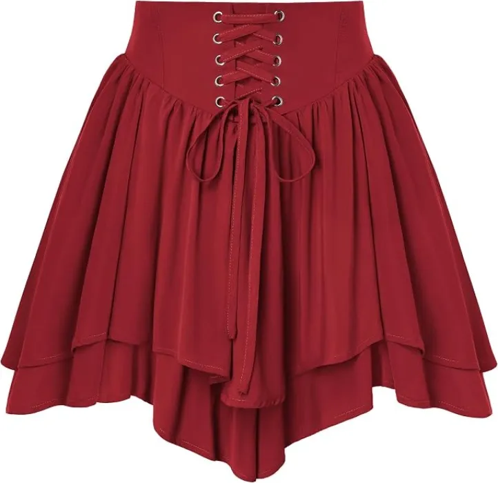 SCARLET DARKNESS Women Belted Mini Skirt Asymmetrical Skort
