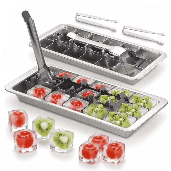 2 Pcak Stainless Steel Ice Cube Trays,18-Slot Ice Trays for Freezer,Metal Ice Cube Trays with Lever Release,304 Stainless Steel Ice Cube Trays,Ice Cube Tray for Parties Picnics Bar & Kitchen Freezer
