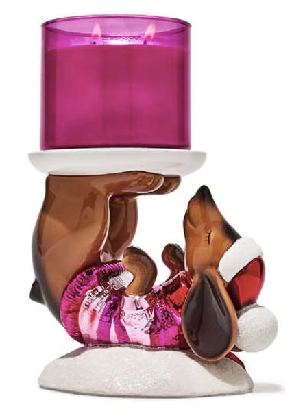 Holiday Dachshund Pedestal 3-Wick Candle Holder