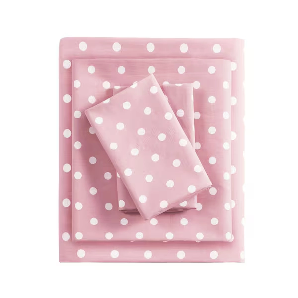 Intelligent Design Polka Dot 4-Piece Pink Cotton Queen Printed Sheet Set MZ20-417
