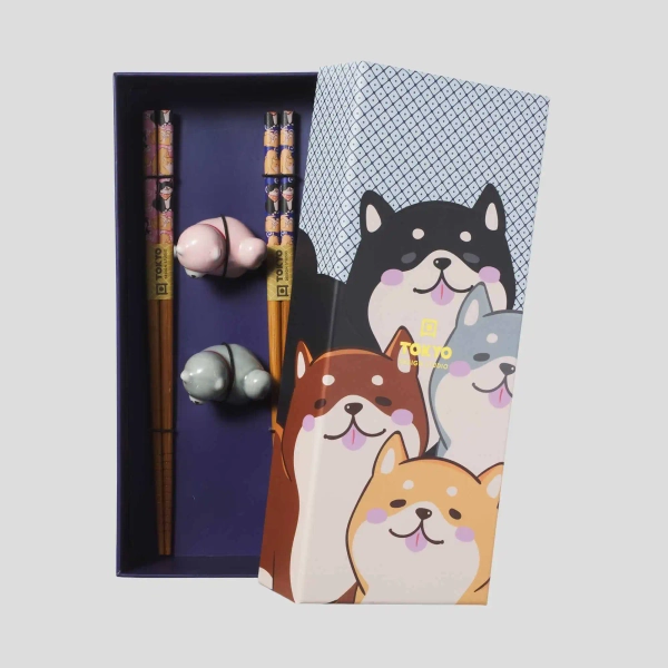 Tokyo Design Chopsticks w/ Rest 4Pc Shiba Dog Asst