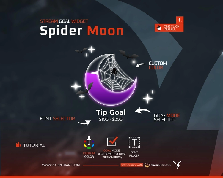 Halloween Stream Goal Widget | Spooky Spider Moon | StreamElements