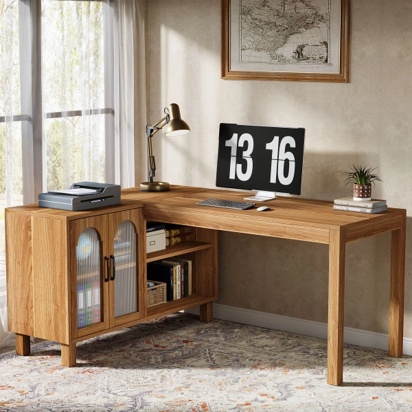Latitude Run® L Shaped Desk With Storage Cabinet, 59 Inch Corner Computer Desk Home Office Desk & Reviews | Wayfair