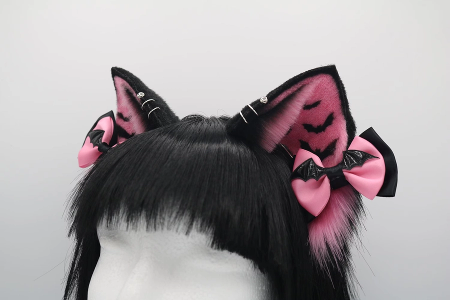 Pink Bat Kitty Cat Ears - Cat Ears Headband, Neko Ears, Faux Fur Realistic Kitty Ears, Cosplay Anime Ears, Petplay Kitten MTO