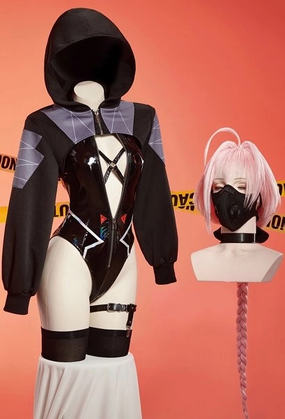 [MobMotion] Cyberpunk 2 Talia Yang Derivative Sexy Outfit Halter Cutout Bodysuit and Hooded Bolero Jacket with Mask and Stockings