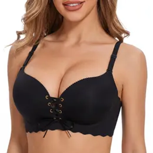 LUCKMEEY Drawstring Push Up Bra | Instant Cleavage & Anti-Sagging | Add 2 Cups Padded Wireless Strapless Bras Comfort Bra for A B C Cups Womenswear Minimalist Pink #SummerVibe