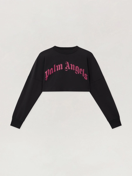 PALM ANGELS Curved Logo Crop Long Sleeve Woman  Black - Fuchsia