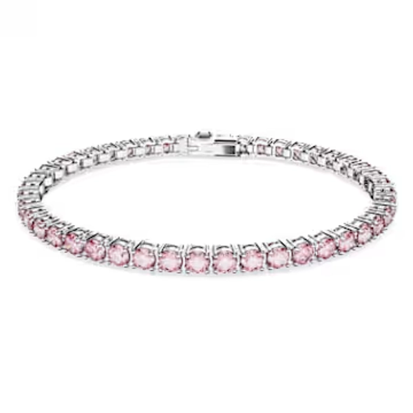 Matrix Tennis bracelet, Round cut, Pink, Rhodium plated