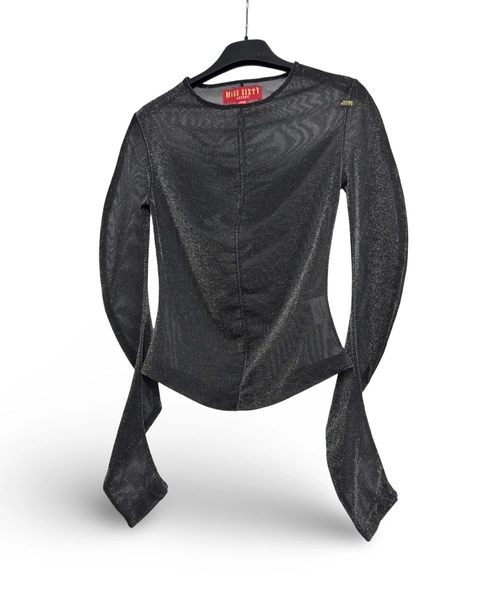 Miss Sixty Luxury Y2K Vintage Sheer Glitter Top Blouse Stretch Size L